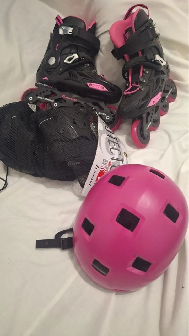 Patins In Line mais kit de proteção 34, novo - Foto 2