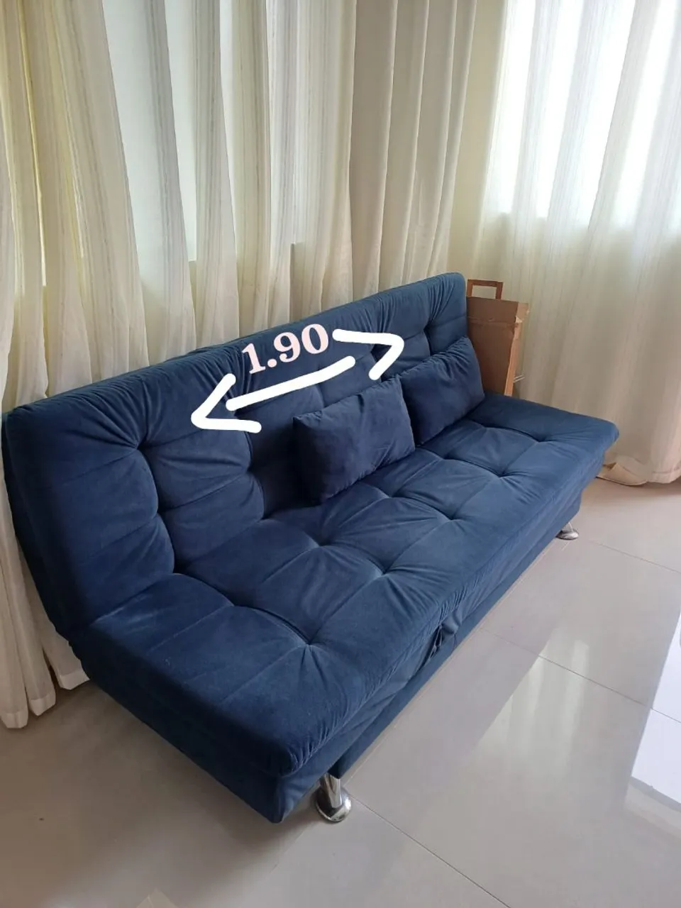 Sofá Cama Azul Confortável - 1,90m