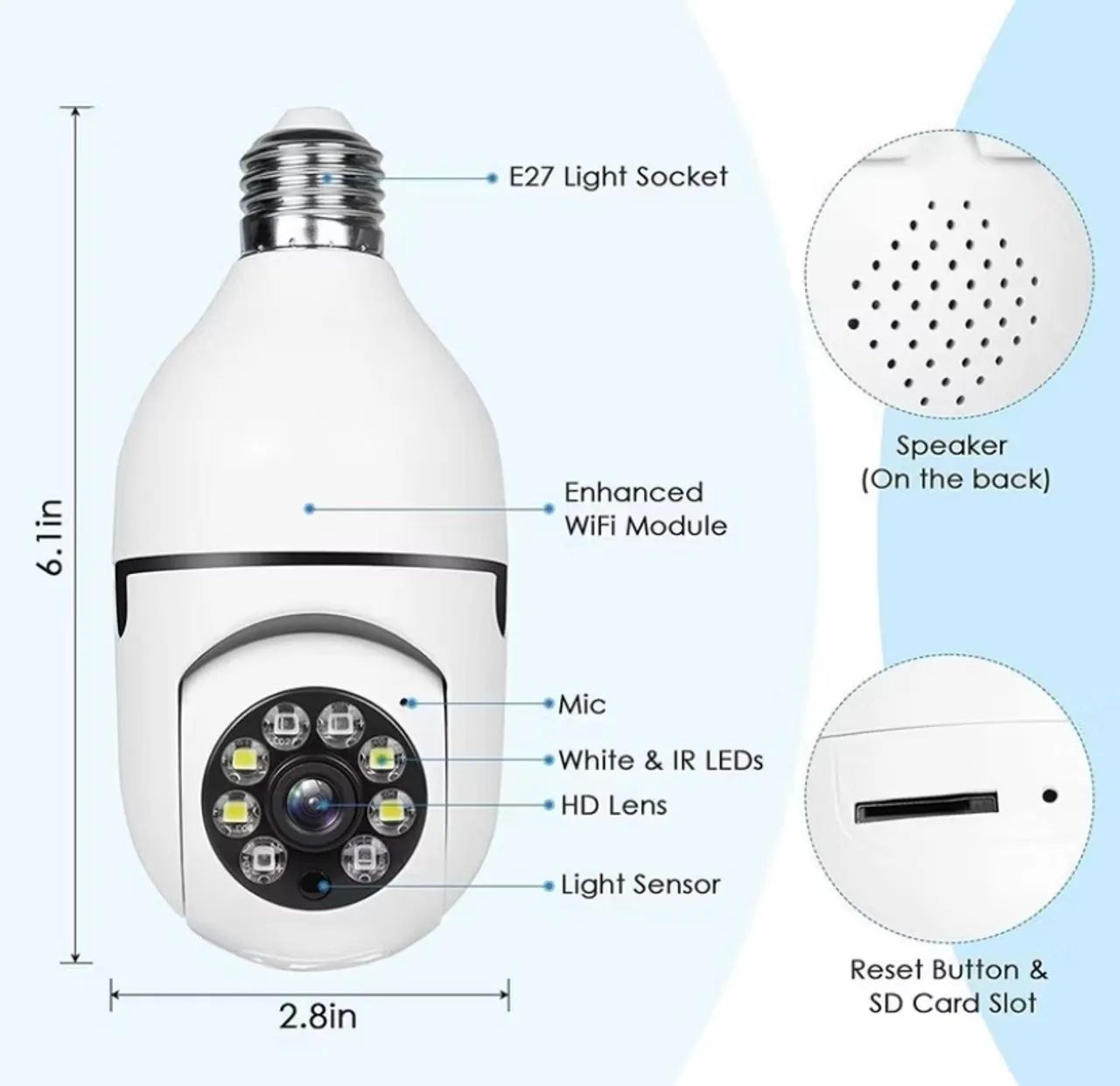 Câmera Lâmpada 1080P com Wi-Fi e Visão 360º - Foto 2