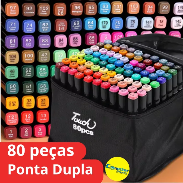 Caneta Bobbie Goods Marcador para Colorir Desenho Profissional 80 Unidades Duas Pontas
