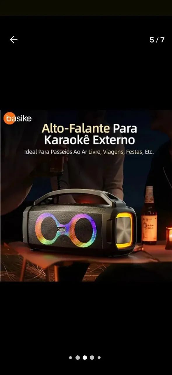 Caixa de Som Bluetooth Basike com Iluminação LED - Foto 3