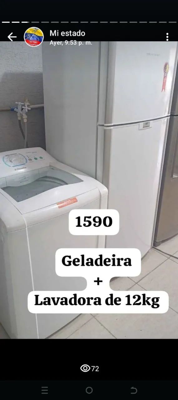 Geladeira + Lavadora de Roupa 12kg - R$ 1590