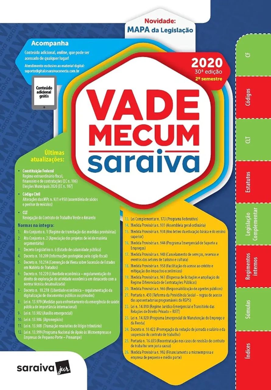 Livro Vade Mecum Saraiva 30ª Edição 2020 2ª Semestre (Capa Dura)