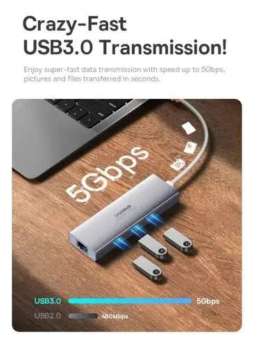 Hub USB-C para 3 Portas USB 3.0 e RJ45 1000 Mbps - Foto 3