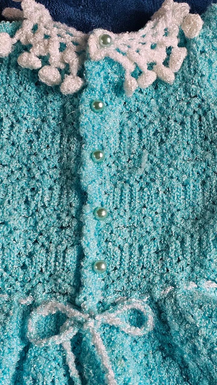 Vestido azul de crochê 1 ano - Foto 3