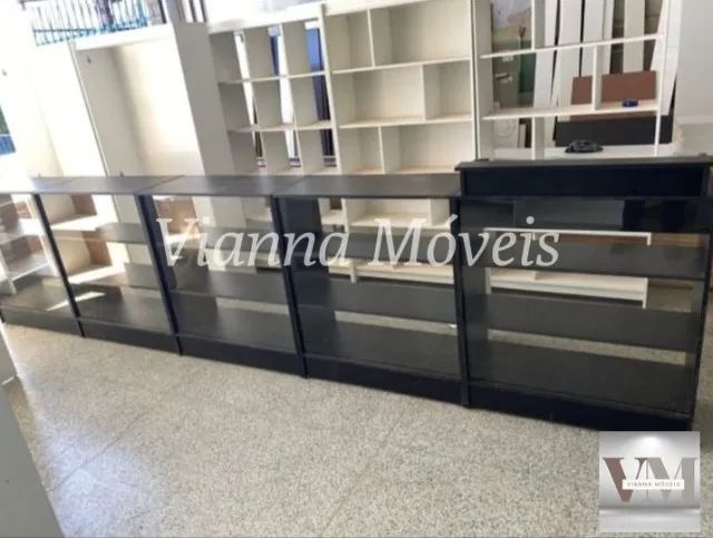 Balcão Caixa Vitrine + 4 Balcões Vitrine - MDF Preto 