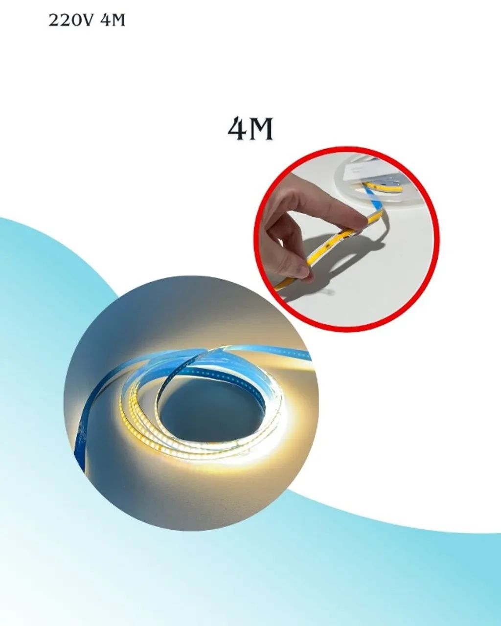 4m Fita Led Cob 288led/m Direta Energia 220V Cor Da Luz Branco Quente