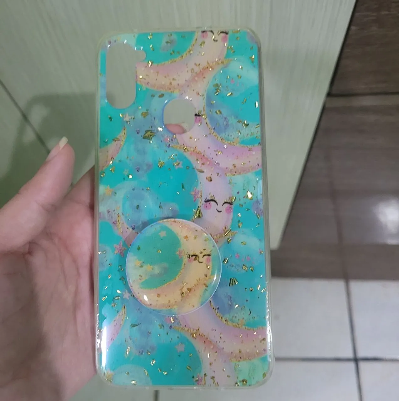 Capinha para Celular Samsung Galaxy M20 ou A11 com Glitter e PopSocket