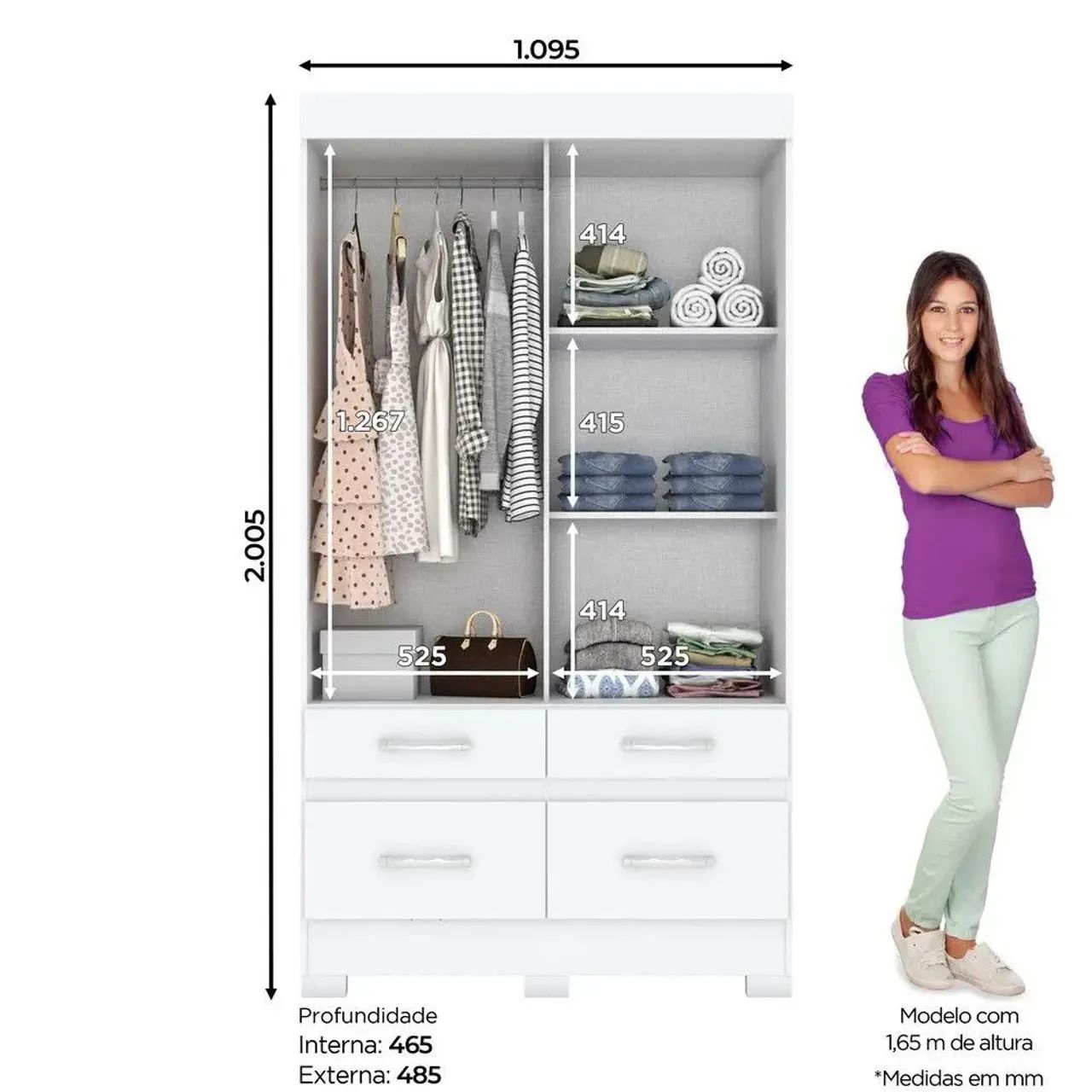 Guarda-roupa branco de correr com 4 gavetas - Foto 3