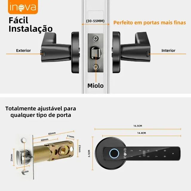 Fechadura Digital Inova Inteligente Biométrica com Senha e Cartão IC para Porta de Madeira - Foto 4