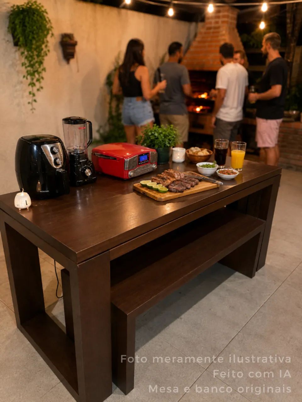 Mesa de Madeira Maciça com Banco. Ótimo Estado!
