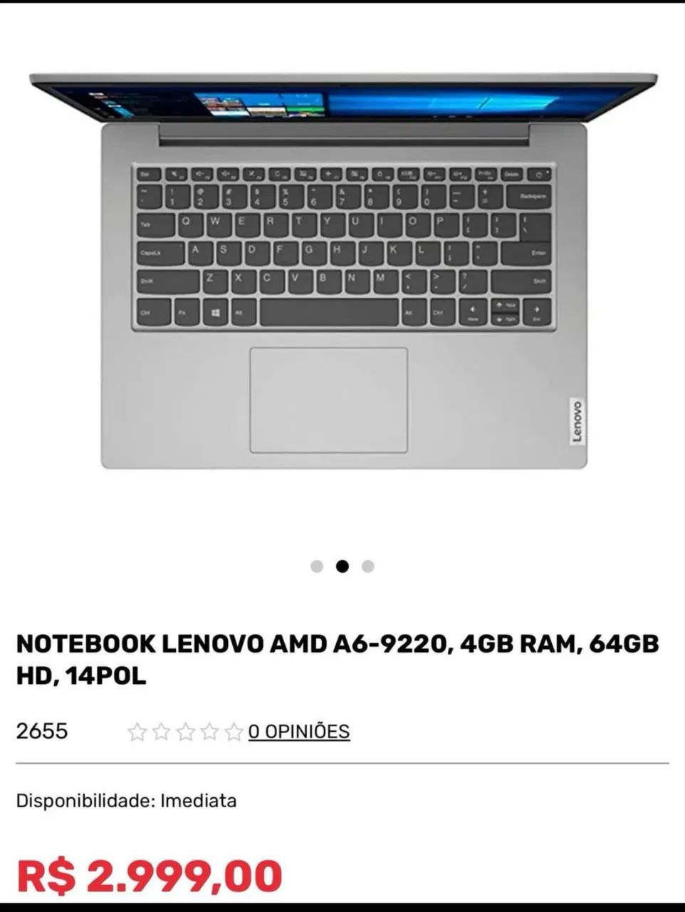 notebook lenovo amd a6 9220 4g ram 64gb 14 polegadas