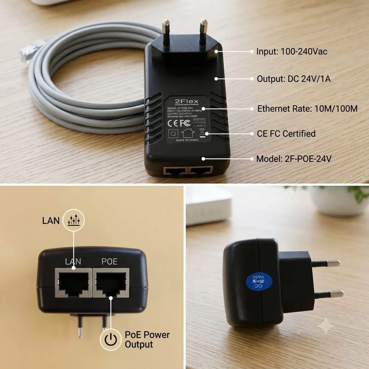 Fonte Injetor PoE 24V 1A 2Flex Bivolt Fast Ethernet 10/100M Original  - Foto 2