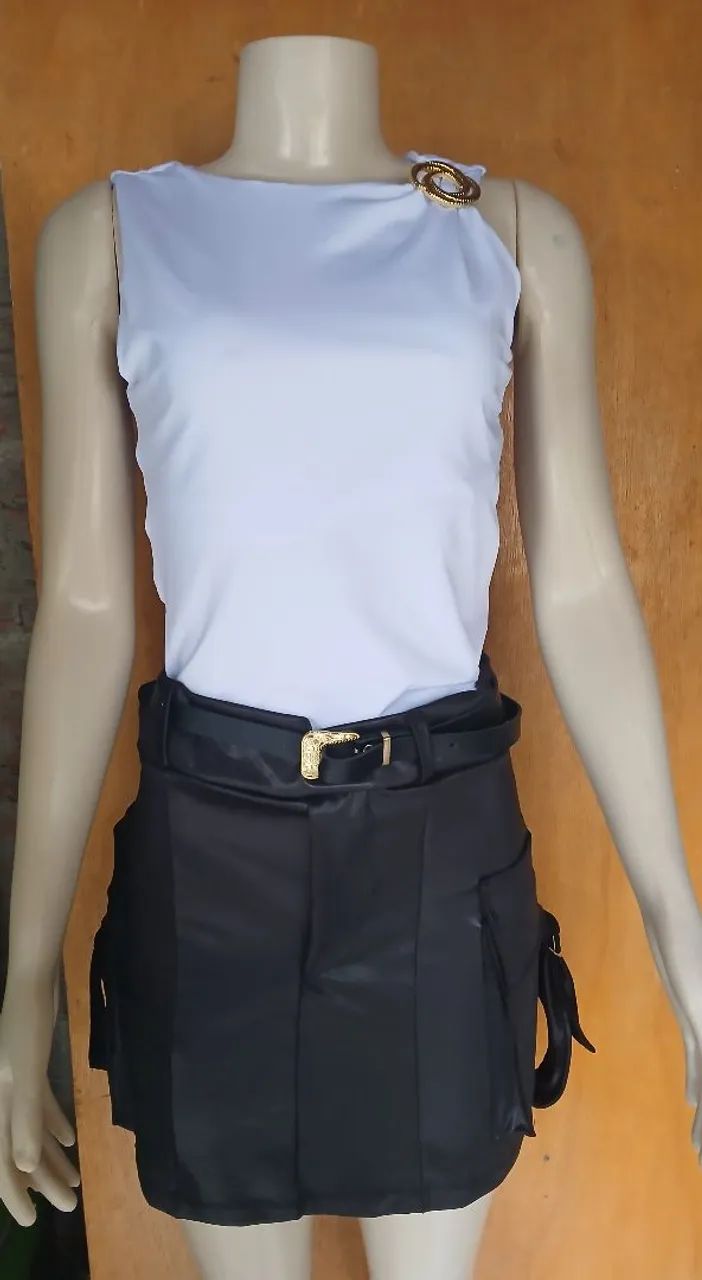 Blusa e short  e saia no couro - Foto 5