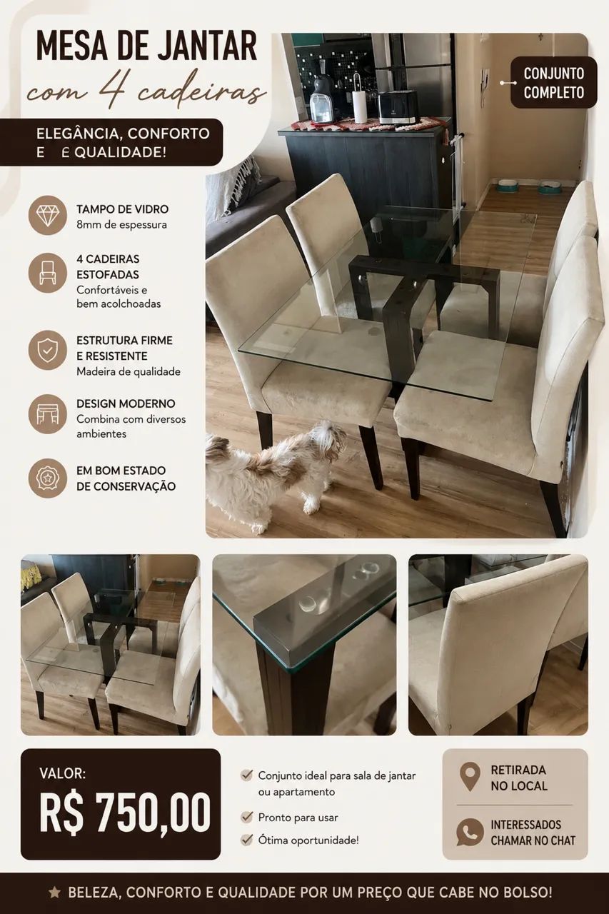 Mesa com 4 cadeiras 120x80