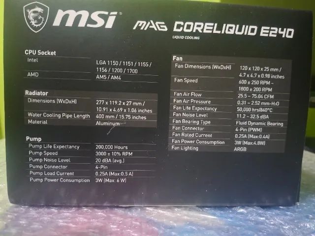 Water Cooler MSI Mag Coreliquid E240, ARGB, 240mm, AMD/Intel, Preto - MAG CORELIQUID E240 - Foto 3