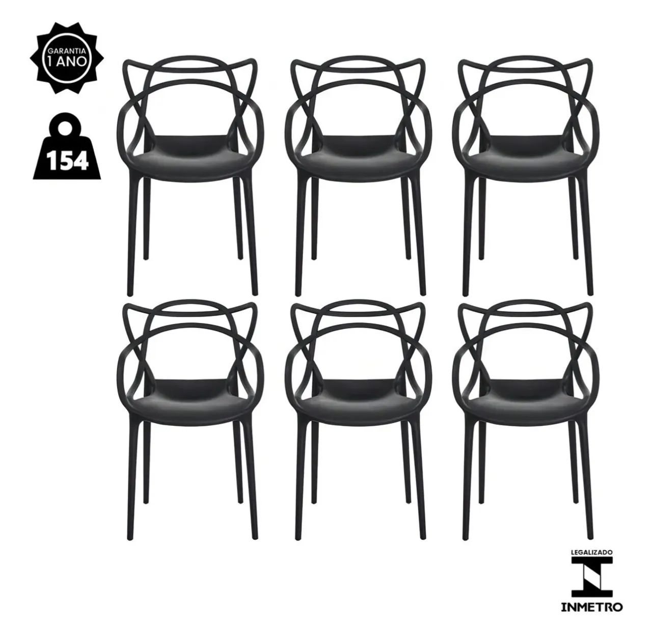 6 Cadeiras Estilo Eames Masters Pretas - Excelente Estado - Foto 3