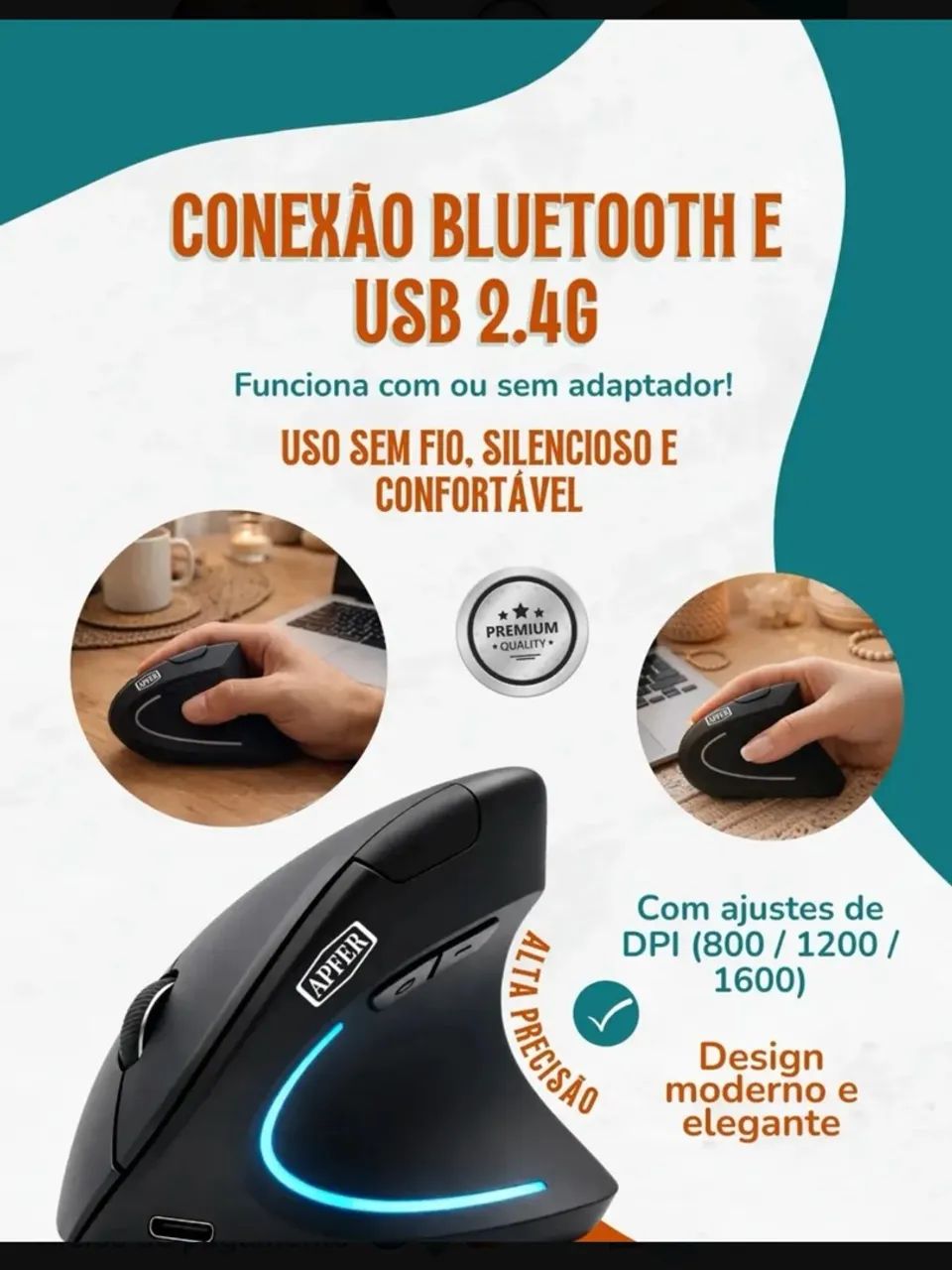 Mouse ergonômico sem fio - Foto 4