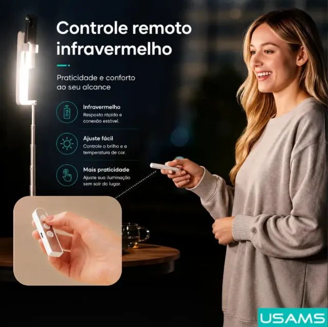 Suporte para celular profissional com LED e controle Bluetooth USAMS ZB209  - Foto 2