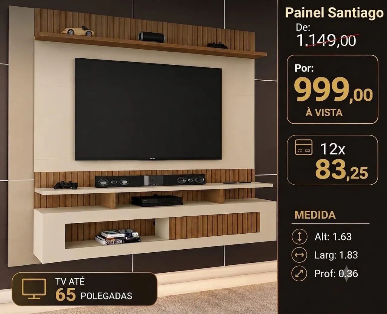 PROMOÇÃO URGENTE - Painel Santiago para TV de até 65 POLEGADAS - Foto 2