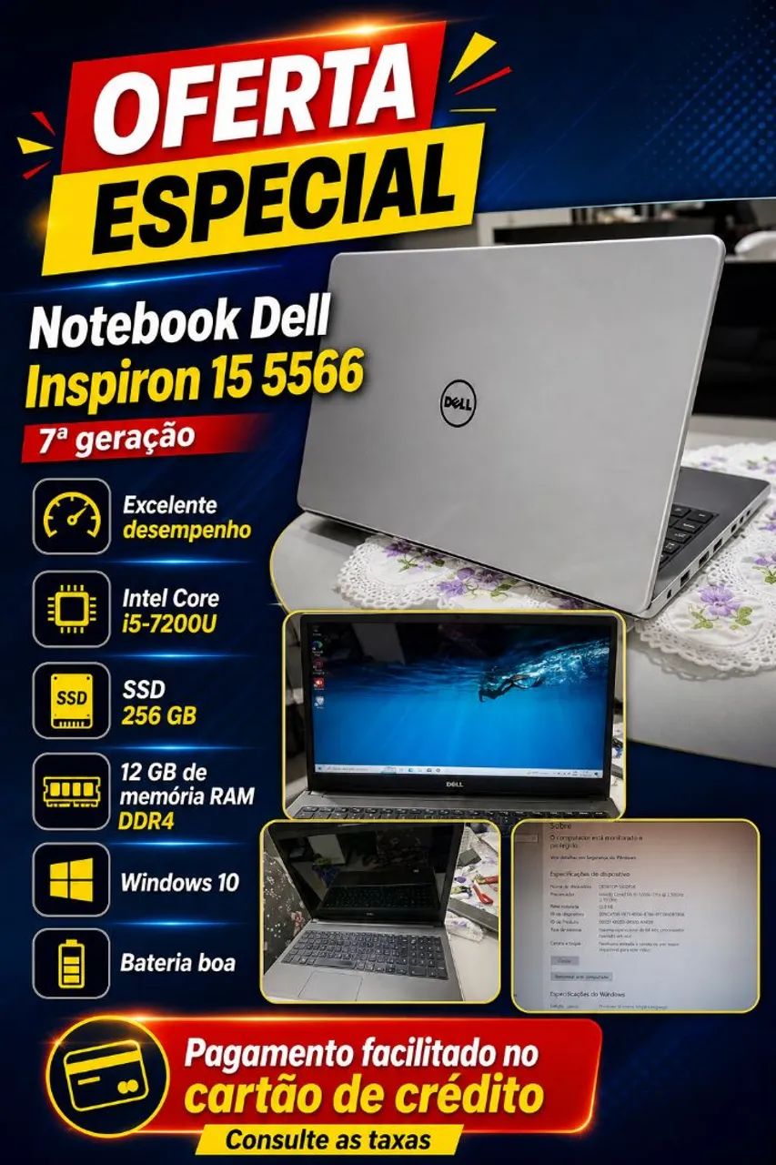 Notebook Dell Inspirion 15 5566. Sétima geração