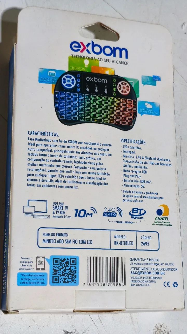 Mini Teclado Sem Fio Dual Modo com LED Exbom (BK-BTi8LED) - Foto 2