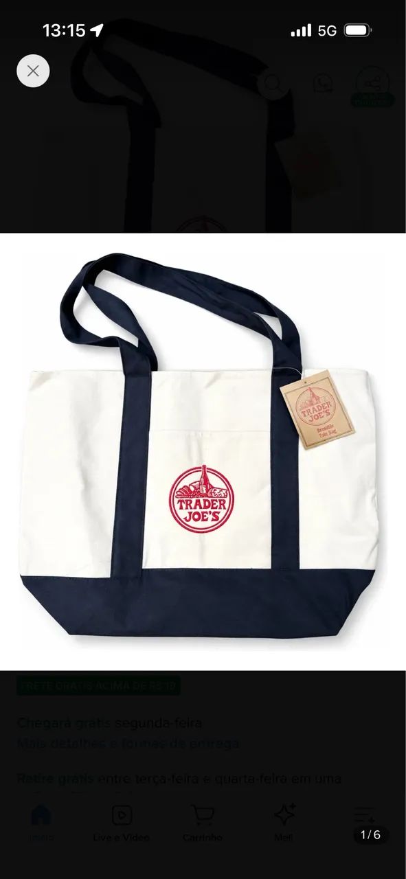 Bolsa Trader Joe?s original com etiqueta e nota! NY