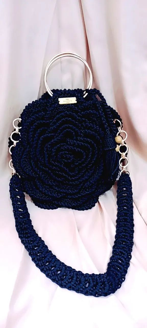 Bolsa de crochê mega rosa luxo