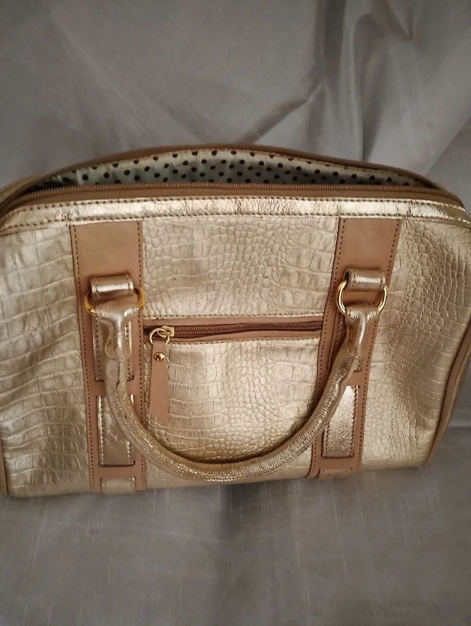 Bolsa couro croco dourada - Foto 3