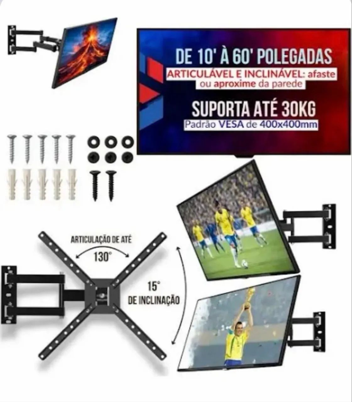suporte de tv articulado de parede com 3 fases, para tvs de até 55 polegadas - Foto 2