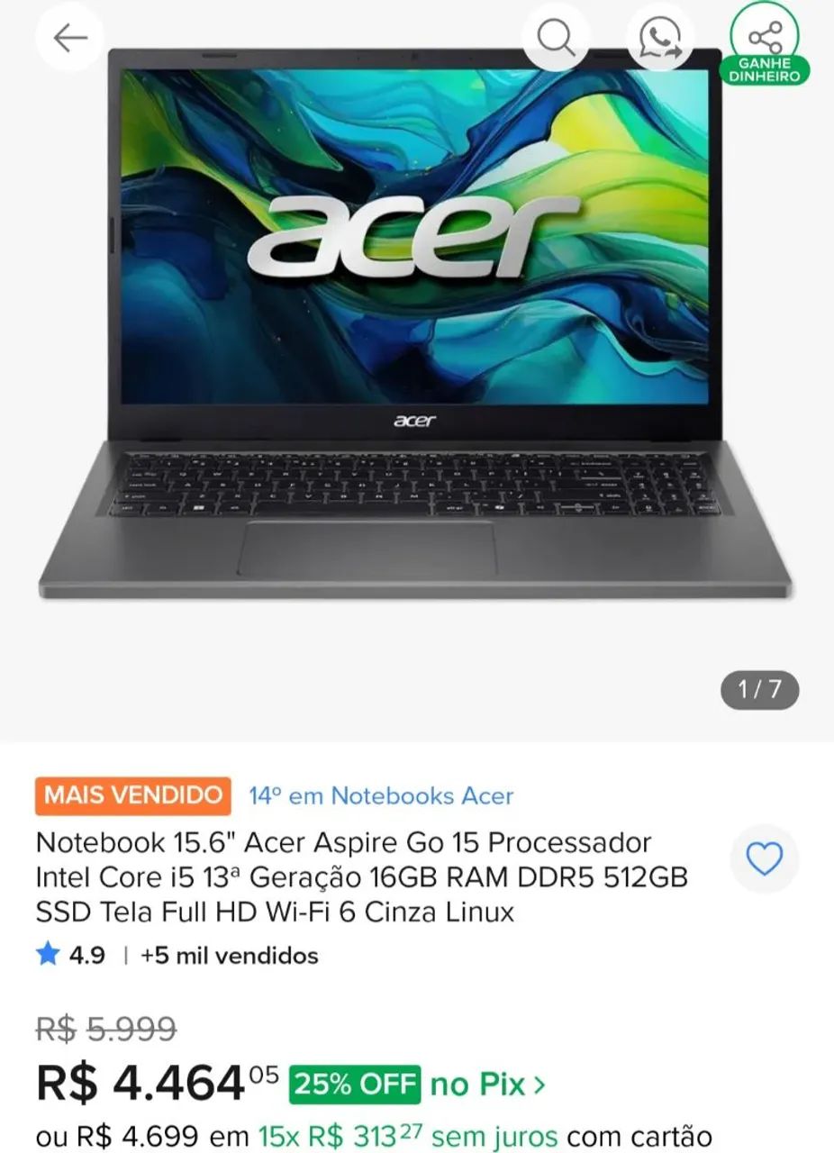 Notebook ACER i5 - 15.6" - Excelente - Foto 3