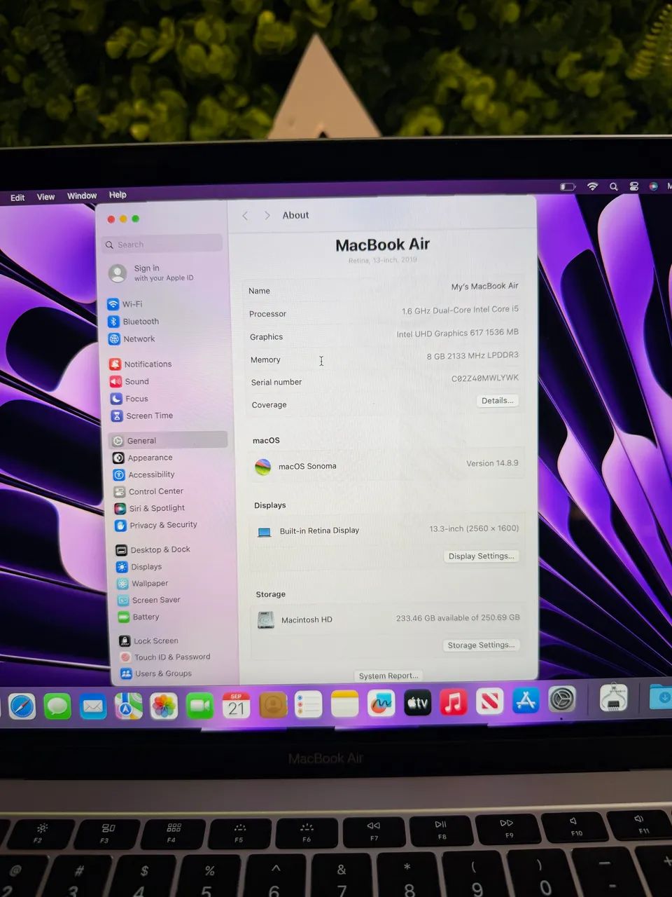 MACBOOK AIR RETINA 2019 A1932 I5 8GB 256GB SSD SONOMA + CARREGADOR