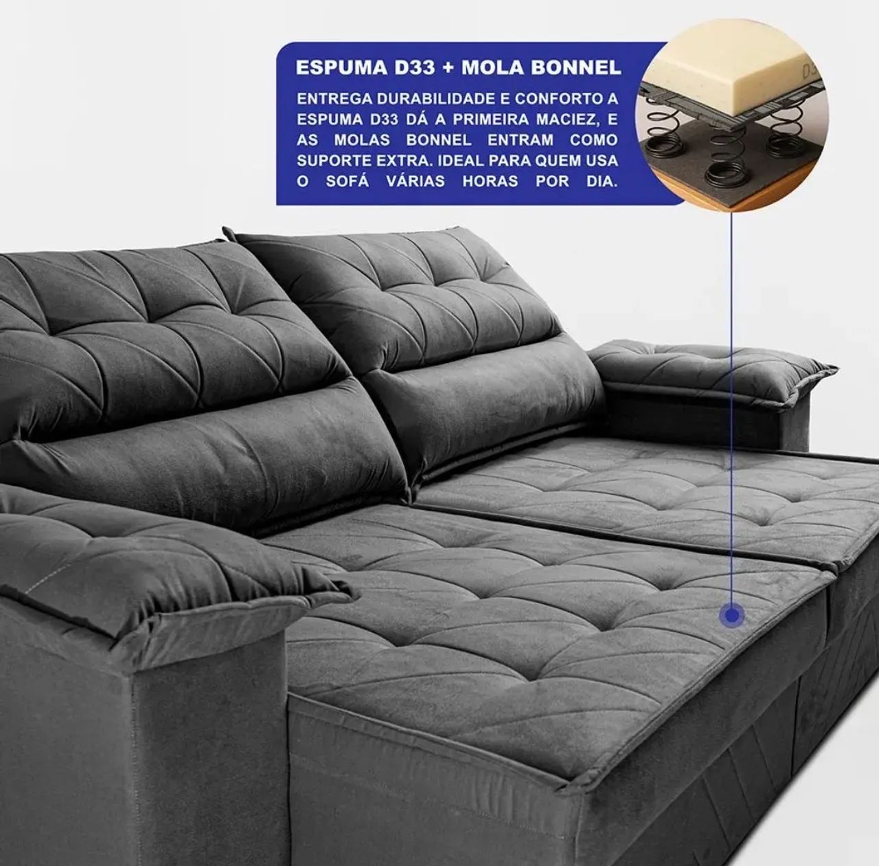 Sofá Retrátil 2,40m Molas E Espuma D33 Thunder. Cama Inbox - Foto 4