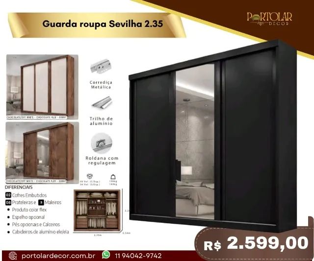 Guarda Roupa Sevilha 2.35, a pronta entrega 