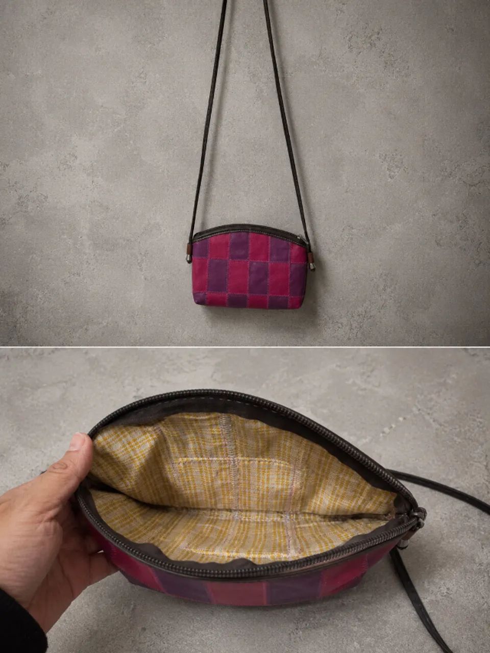 Bolsa Transversal de Couro Patchwork Vintage
