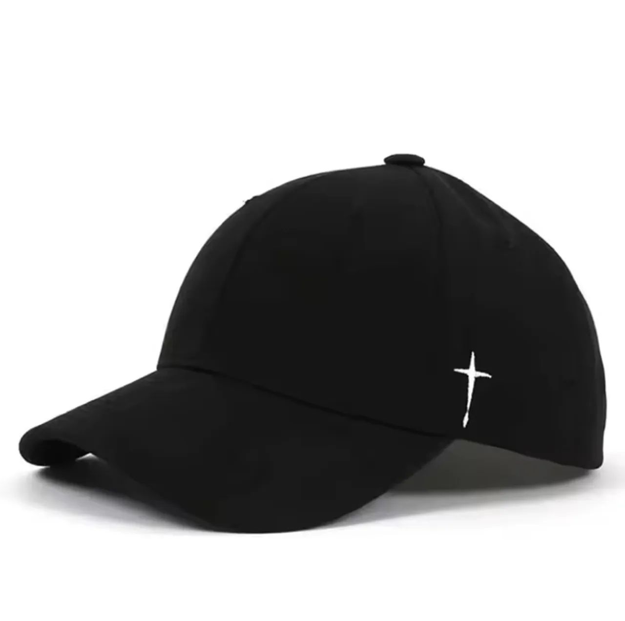 Boné preto simples cruz bordado ajustável 