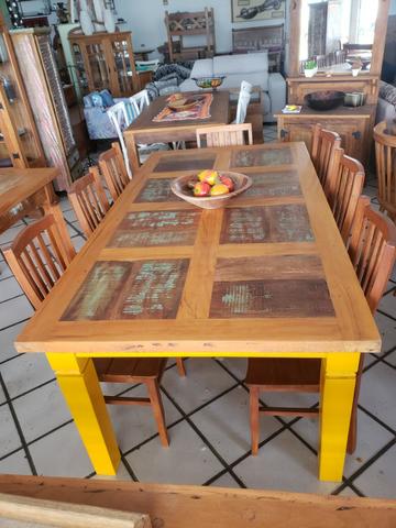 Mesa Demolição Patchwork Pé Pintado de Amarelo - Foto 3