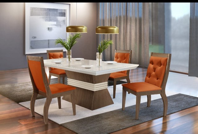 Sala mesa jantar com 4 cadeiras tampo de vidro ZAP * 