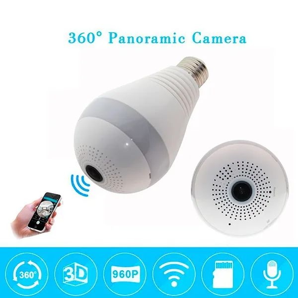 Câmera IP Lâmpada Led 360 VR Cam Panorâmica Espiã Wifi Infravermelho Visão Noturna Entrega - Foto 2