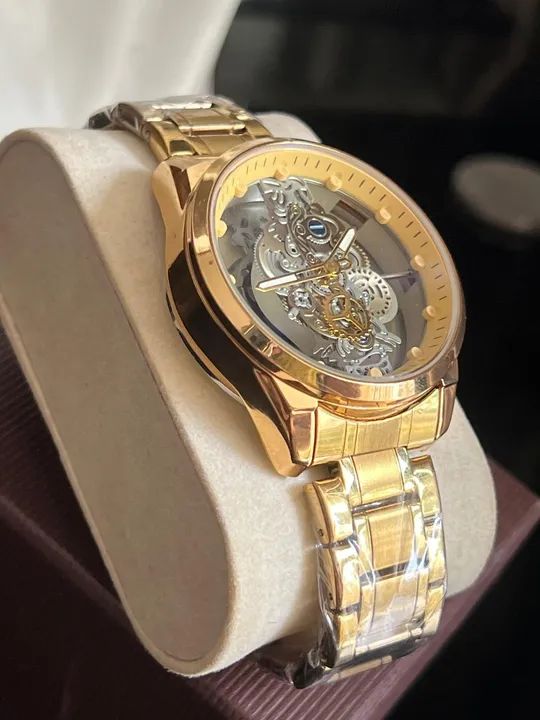 Relógio automático unissex série ouro moderno transparente  - Foto 2