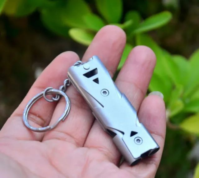 Apito Tubo Duplo de Aço Inoxidável Salva-vidas de emergência SOS Kit sobrevivência ao ar l
