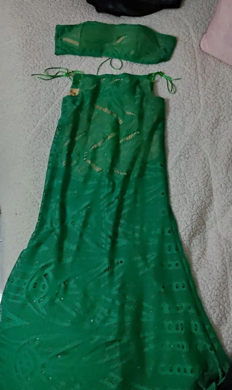 conjunto saída de praia verde renda