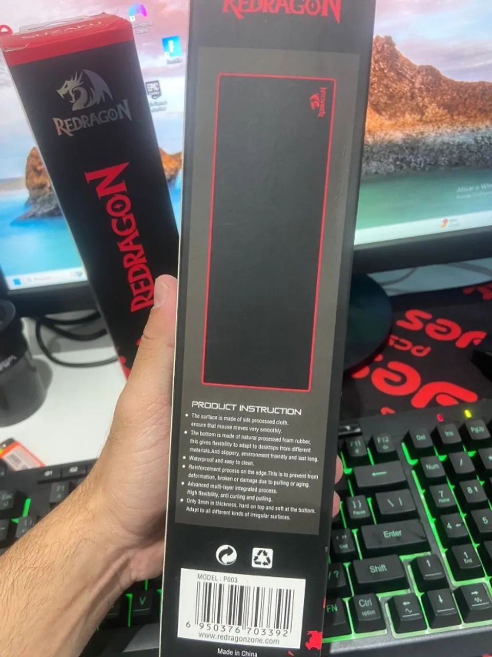 Mousepad Gamer Redragon Suzaku Preto e Vermelho 800x300mm Estendido Novo - Foto 2