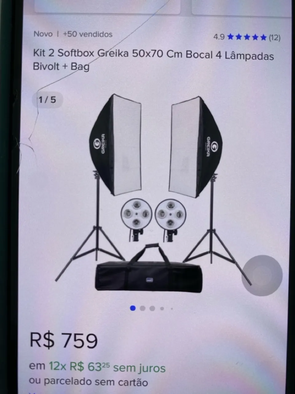 Kit Softbox Greika 50x70cm com 4 Lâmpadas e Bag