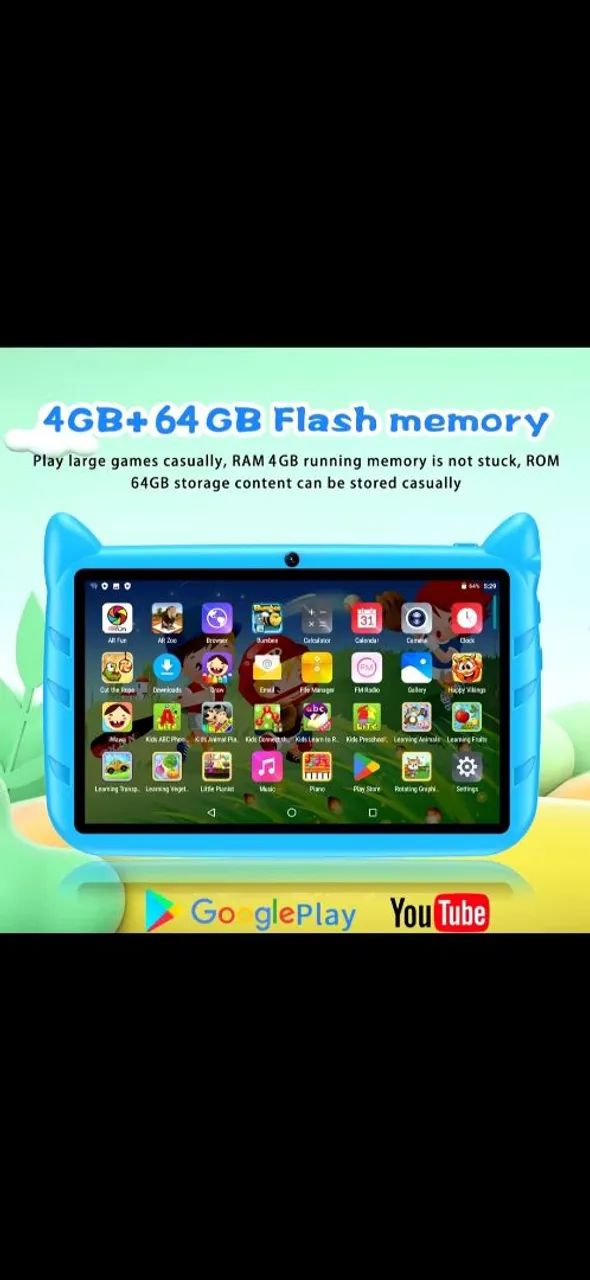 Tablet Infantil 7 polegadas 4GB/64GB - Google Play e YouTube
