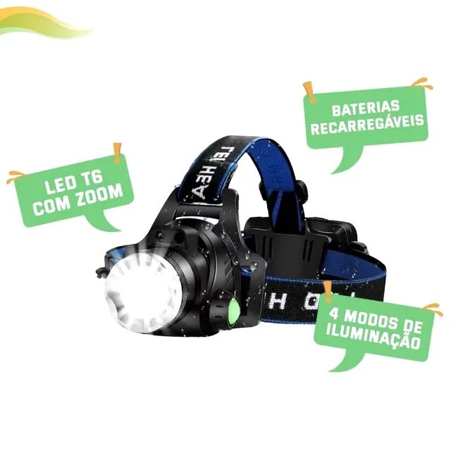 Lanterna De Cabeça Profissional Zoom T6 Recarregável - Foto 3