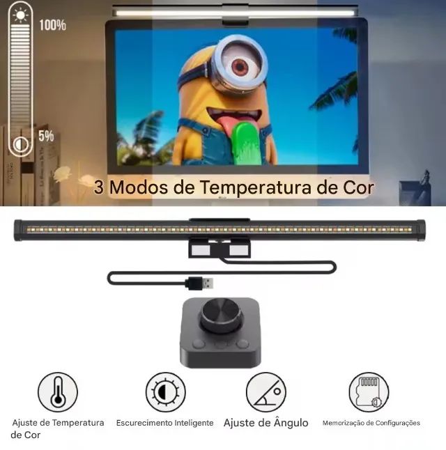 Luminária LED 44cm Monitor Light Pro com controle remoto - Branco Quente e Frio - Foto 5