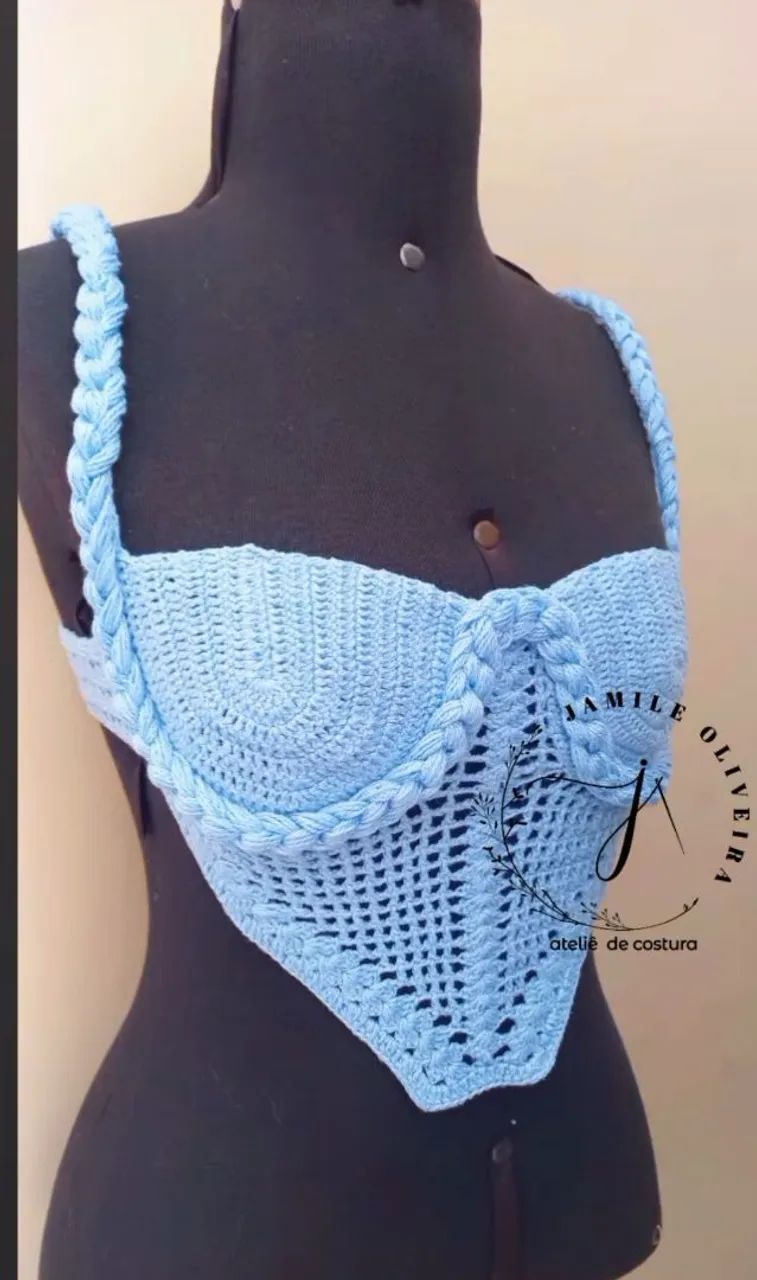 Conjunto Crochê Azul - Top e Saia - Foto 4