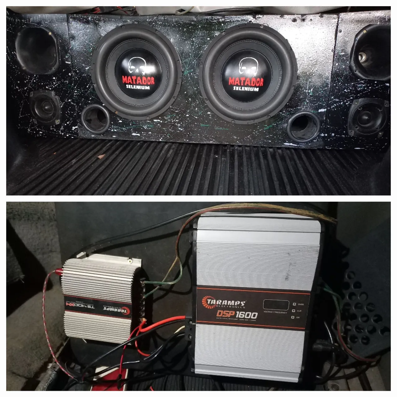 Som automotivo completo com subwoofer e amplificadores