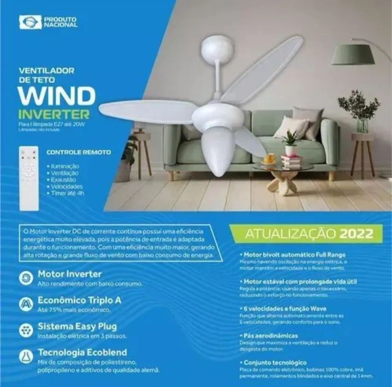 Ventilador de Teto Ventisol Wind Inverter com Controle Remoto - Foto 2